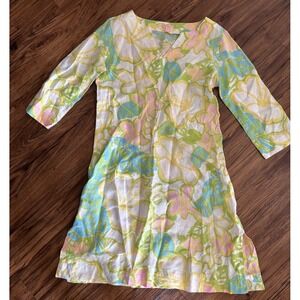 Lilly Pulitzer Dress Women Linen Tunic Shirt Small Floral Preppy Long Sleeve